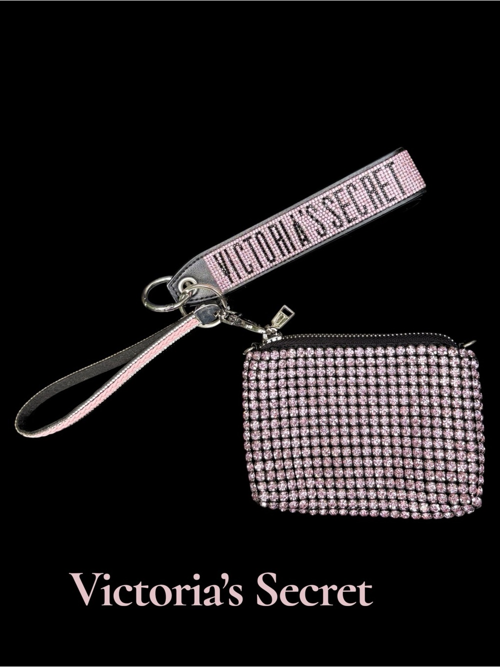 Victoria's Secret pink rhinestone wristlet change purse. 2 straps NWOT